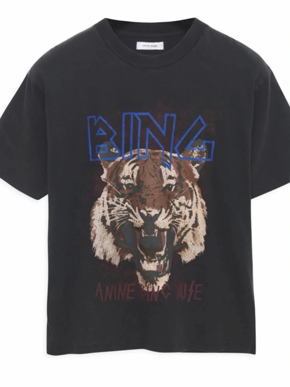 Anine Bing Black Tee with Brown Tiger Graphic